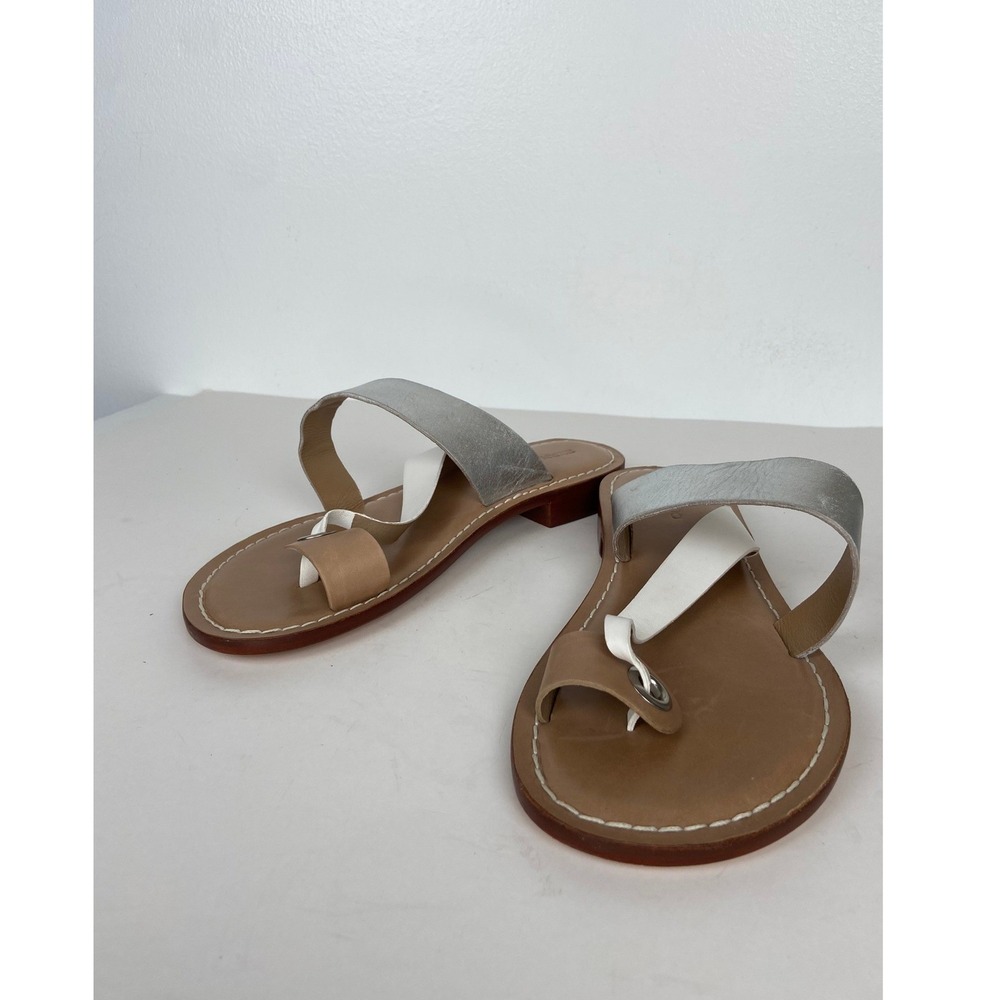 Bernardo Tia Women' Leather Sandals Size 10M Thong Toe Loop Metallic Silver Boho - Picture 3 of 10
